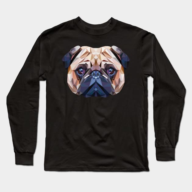 Funny Pug Polygon Dog Head Pet Gift Long Sleeve T-Shirt by MaveriKDALLAS